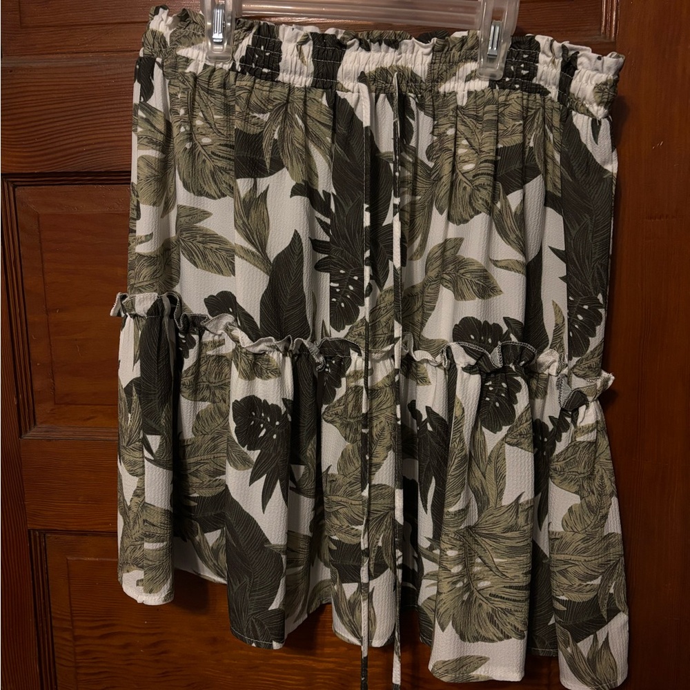 Zara Green Brown Mini Bubble Skirt with Smocked Tiered Design for Casual Wear